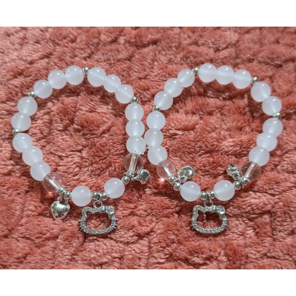 Other - Kawaii Beaded Charm Bracelets Set, Cute Kitty Inspired Jewelry, Coquette Y2K